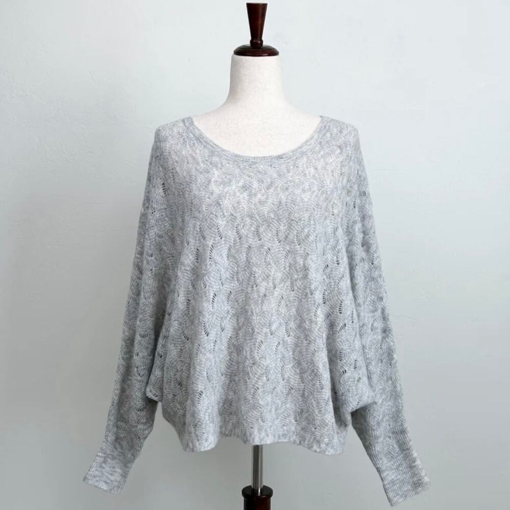 Express Lacy Pointelle Knit Heather Grey Dolman Sleeve Wool Blend Sweater MEDIUM